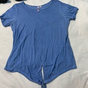 Blue Shirt with tie at bottom